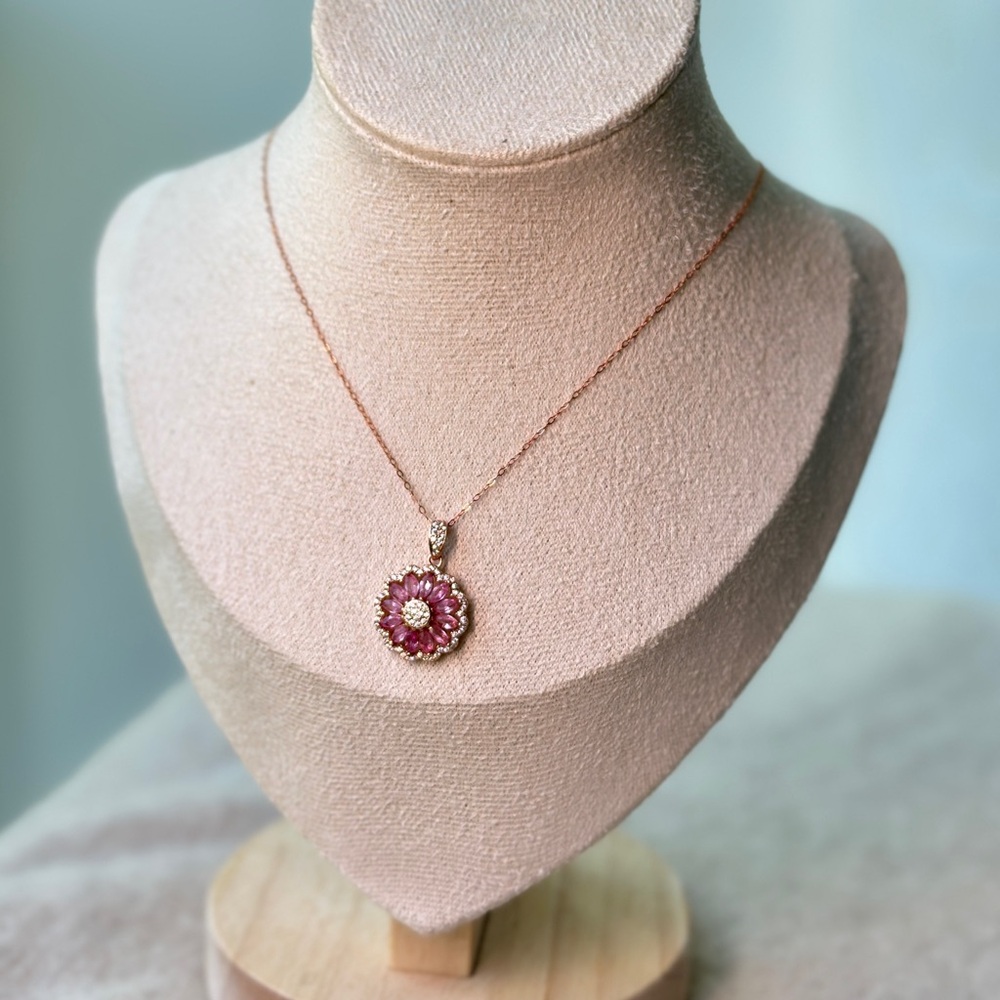 Elegant Pink Floral Pendant pink sapphire 18k over sterling silver